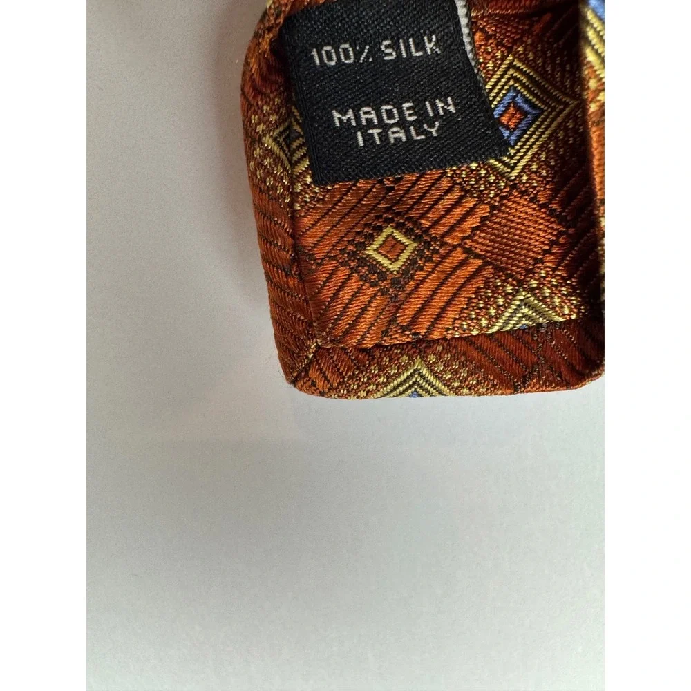 Jos. A. Bank‎ Signature Collection Silk Tie Burnt Orange Geometric Square Italy